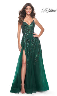 La Femme Long A-Line Sequin-Print Prom Dress 32346