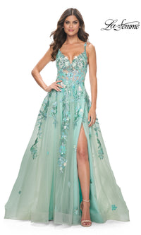 La Femme Sequin-Print Long Green Prom Dress 32347