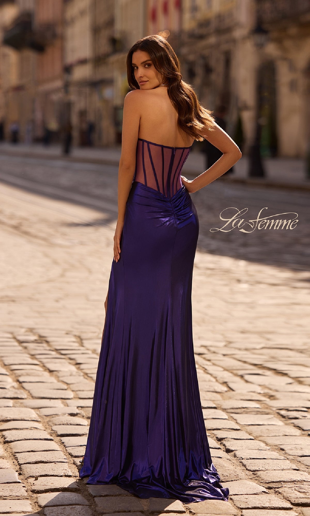 Strapless Metallic Prom Dress: La Femme 32375