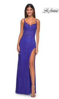 La Femme Embroidered-Lace Long Prom Dress 32409