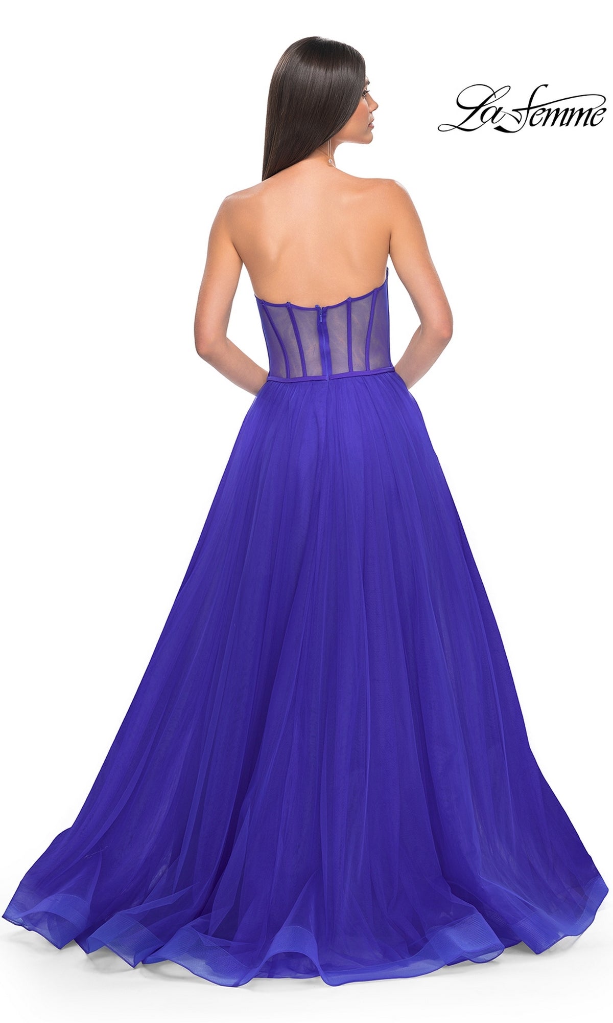 La Femme Strapless Long Tulle Prom Dress 32424