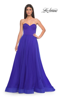 La Femme Strapless Long Tulle Prom Dress 32424