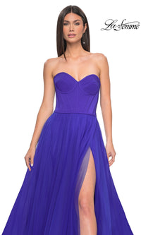 La Femme Strapless Long Tulle Prom Dress 32424