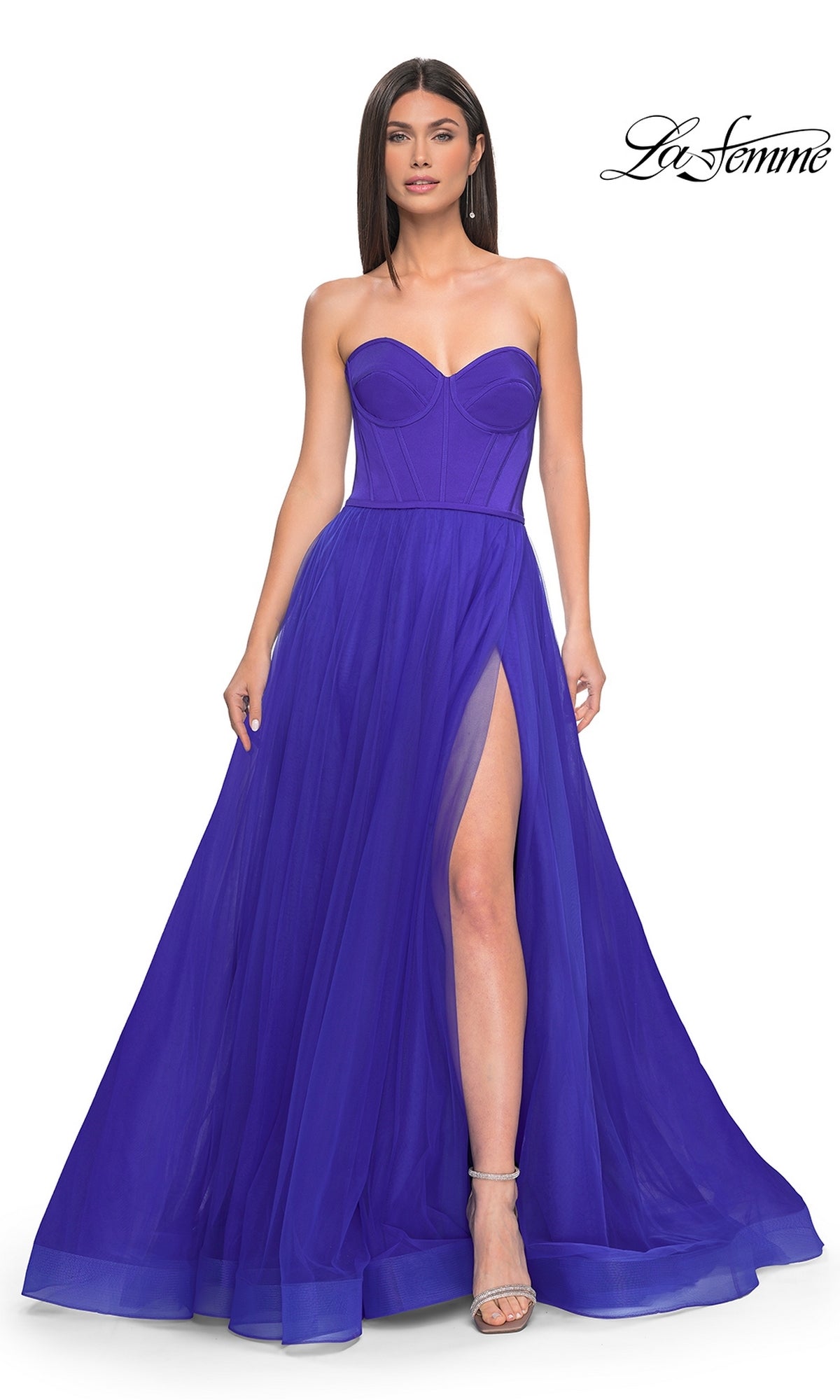 La Femme Strapless Long Tulle Prom Dress 32424