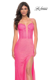 Hot Pink Long Corset Prom Dress: La Femme 32426