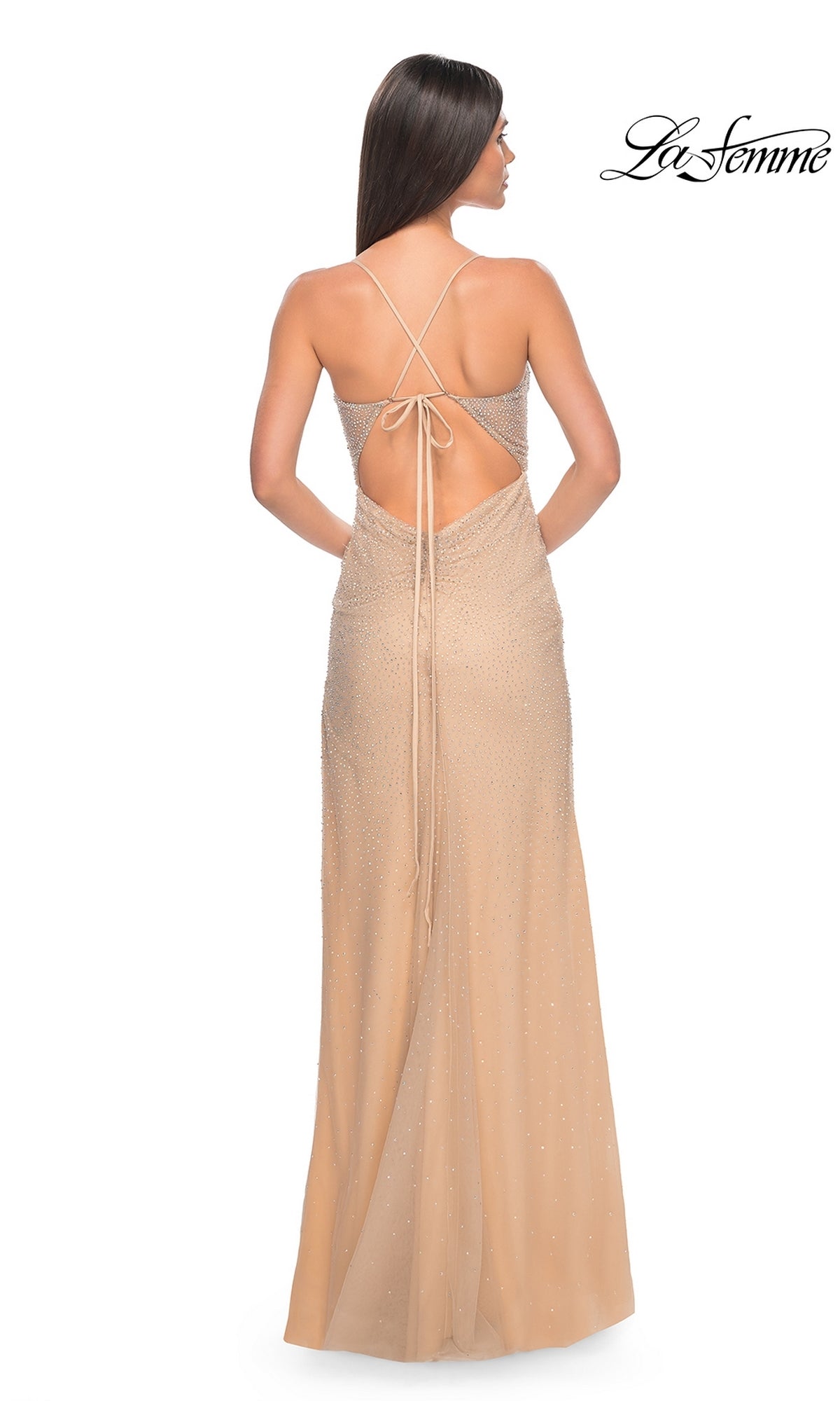 La Femme Sheer-Waist Long Beaded Prom Dress 32435