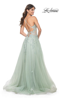 La Femme Sheer-Waist Long A-Line Prom Dress 32438