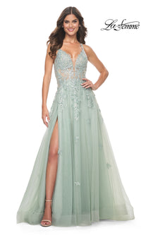 La Femme Sheer-Waist Long A-Line Prom Dress 32438