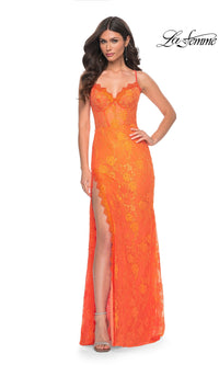 La Femme Bright Long Lace Prom Dress 32441