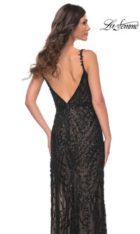 La Femme Long Black Beaded Prom Dress 32450