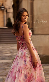 Pink Floral-Print Corset Prom Dress: La Femme 32686