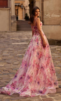 Pink Floral-Print Corset Prom Dress: La Femme 32686