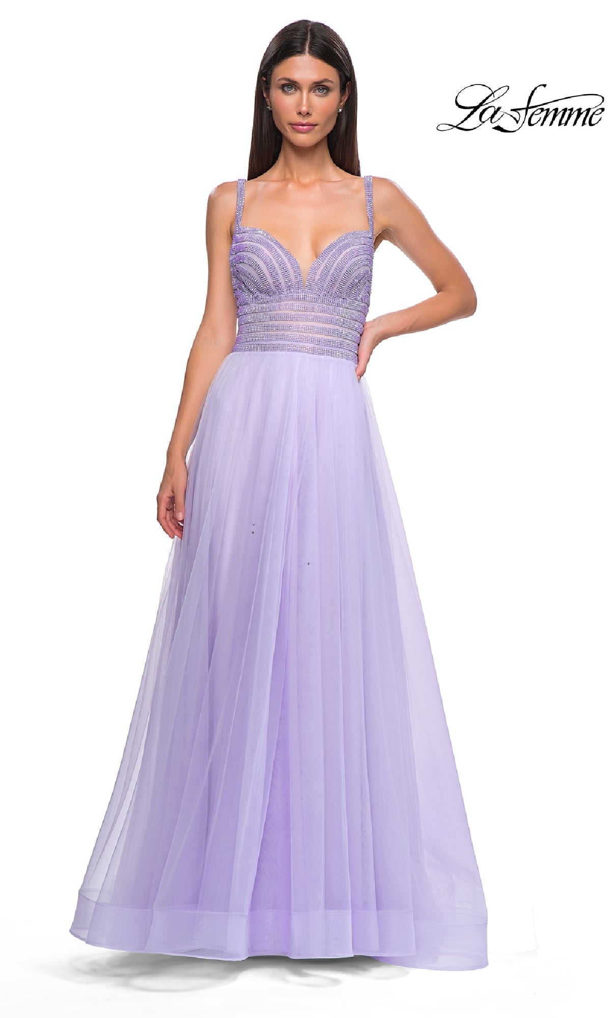 Rhinestone-Bodice Prom Ball Gown: La Femme 32714