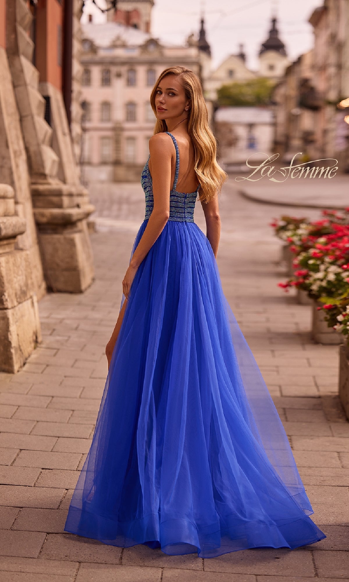 Rhinestone-Bodice Prom Ball Gown: La Femme 32714