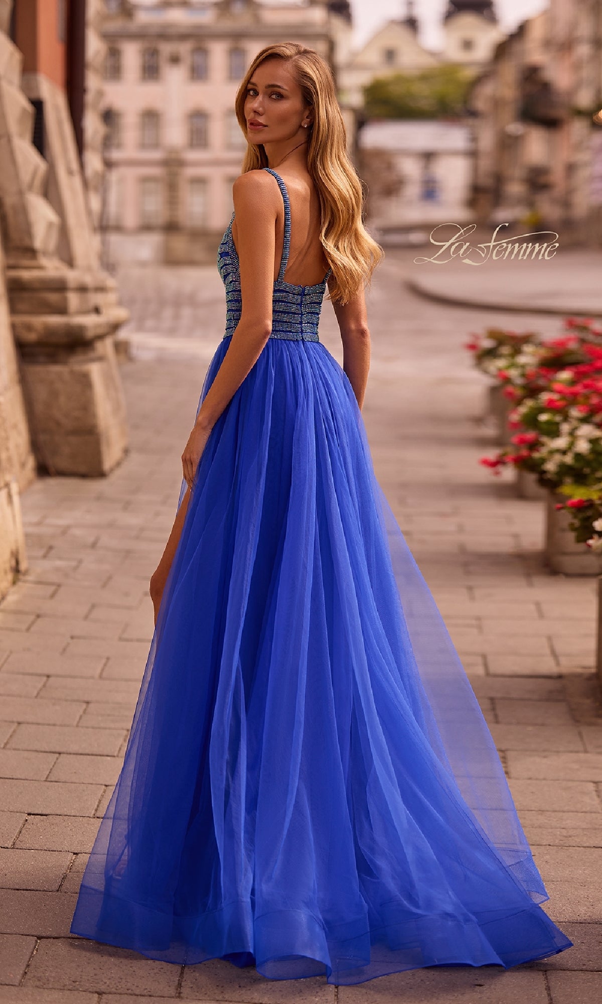 Rhinestone-Bodice Prom Ball Gown: La Femme 32714