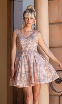 Short Rose Gold Glitter Homecoming Dress 3275