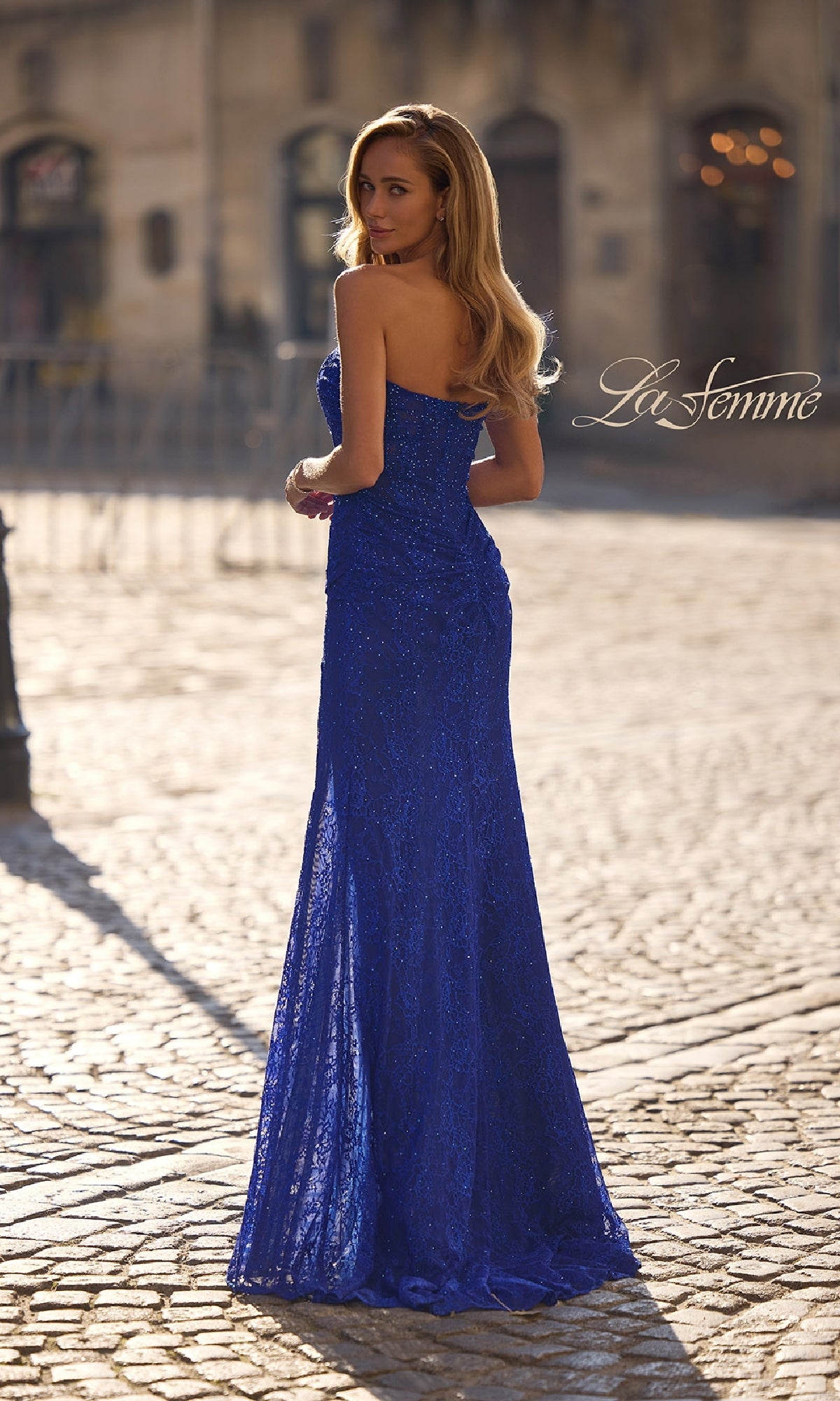 Strapless Long Beaded Prom Dress: La Femme 32773