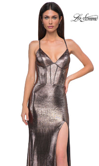 Metallic Long Prom Dress: La Femme 32877