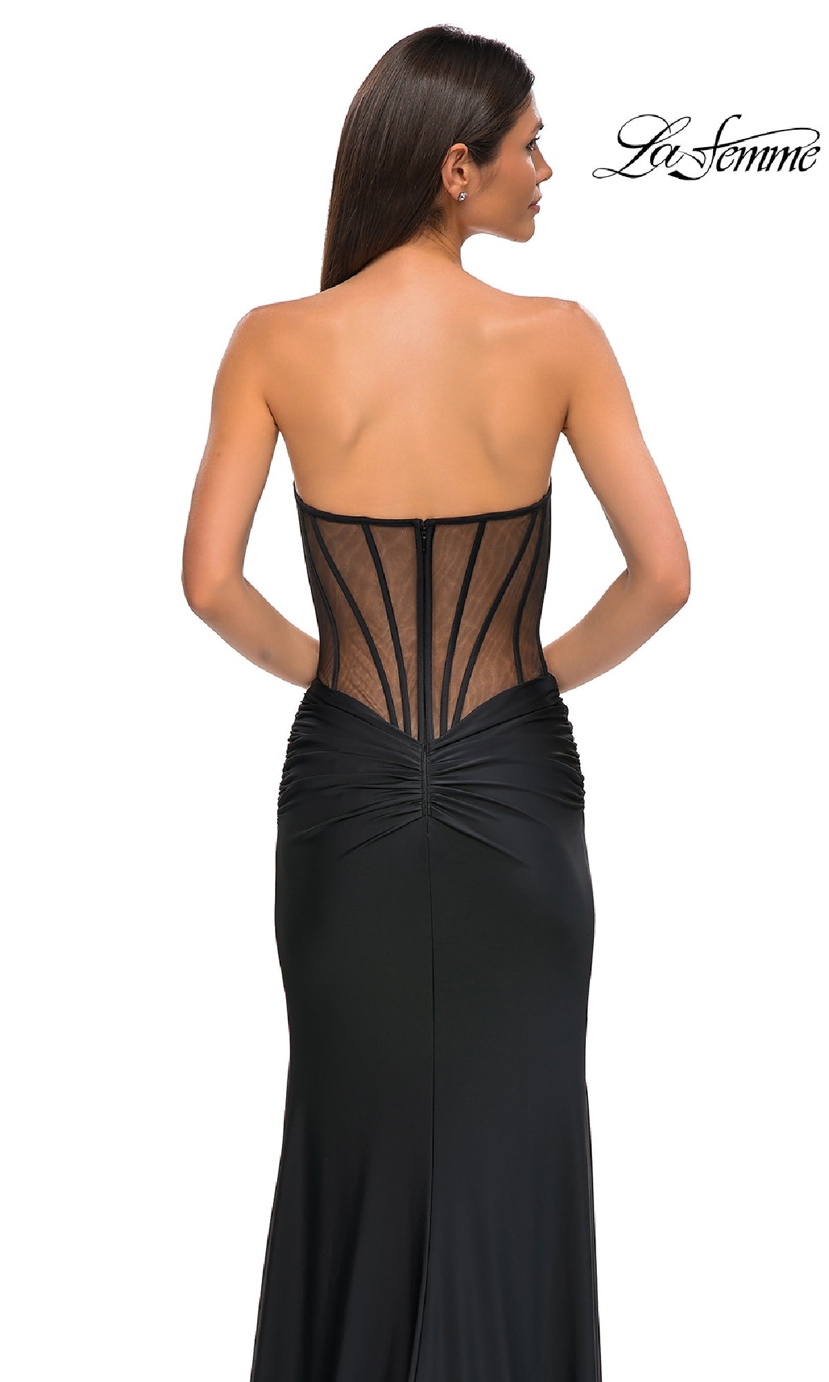 Sheer-Waist Long Corset Prom Dress: La Femme 32912