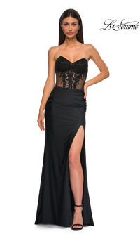 Sheer-Waist Long Corset Prom Dress: La Femme 32912