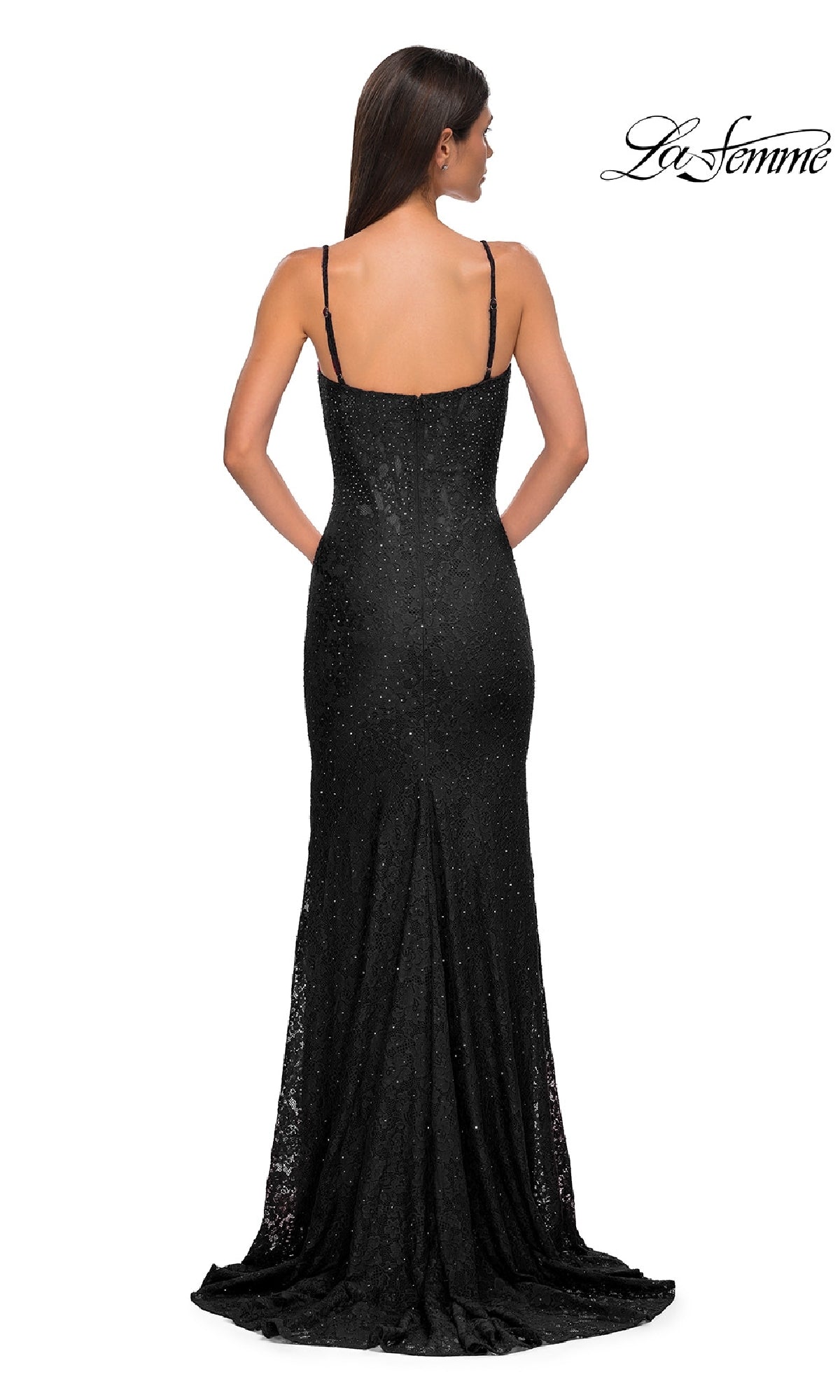 Long Beaded-Lace Prom Dress; La Femme 32933