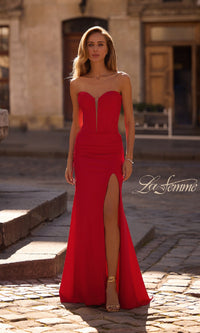 Strapless Deep V-Neck Prom Gown: La Femme 32941