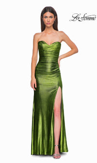 Strapless Long Metallic Prom Dress: La Femme 32946