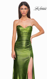 Strapless Long Metallic Prom Dress: La Femme 32946