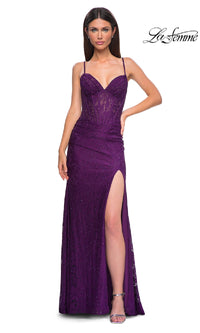 Sheer-Waist Long Beaded Prom Dress: La Femme 32947