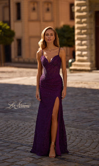 Sheer-Waist Long Beaded Prom Dress: La Femme 32947