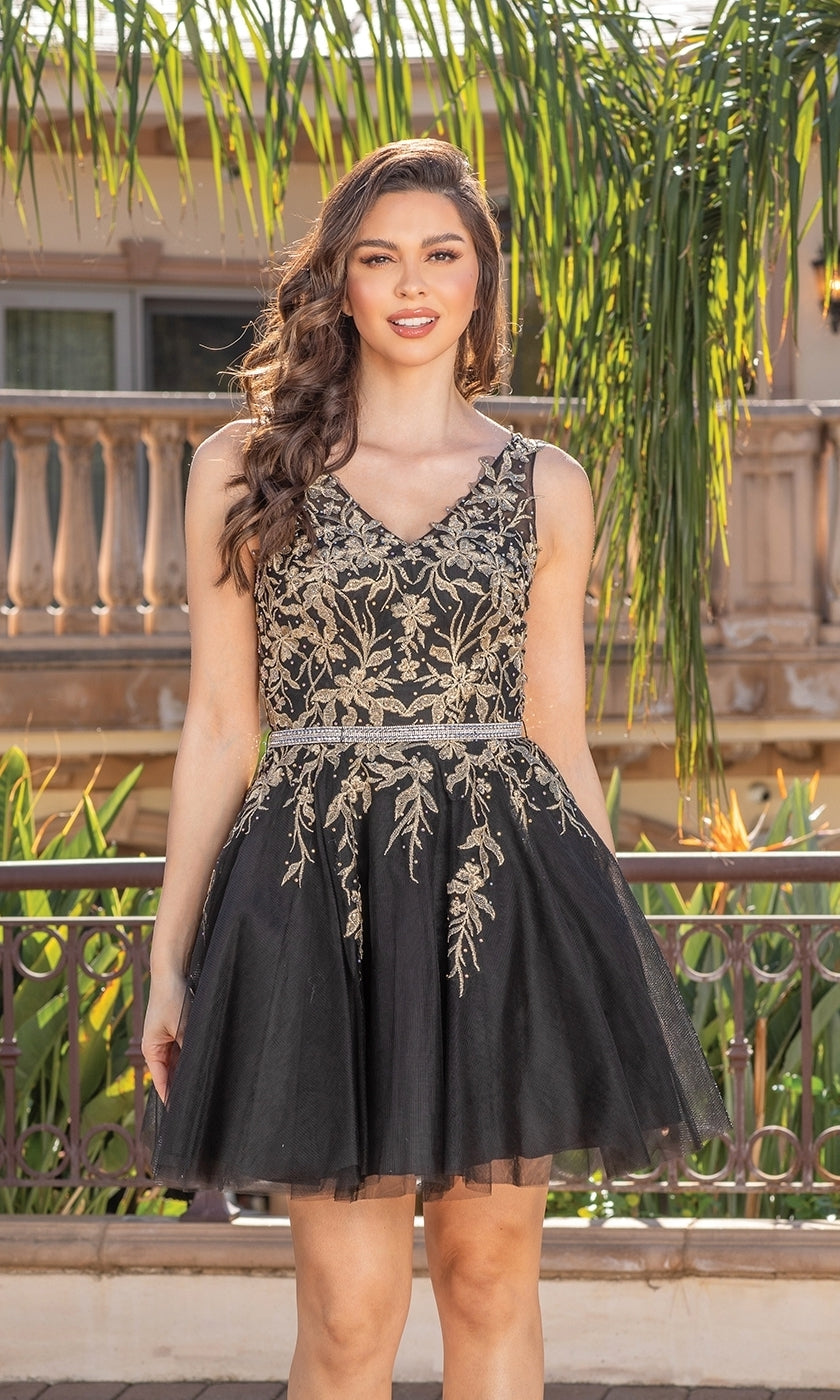 Embroidered Sheer Bodice Short Prom Dress Promgirl