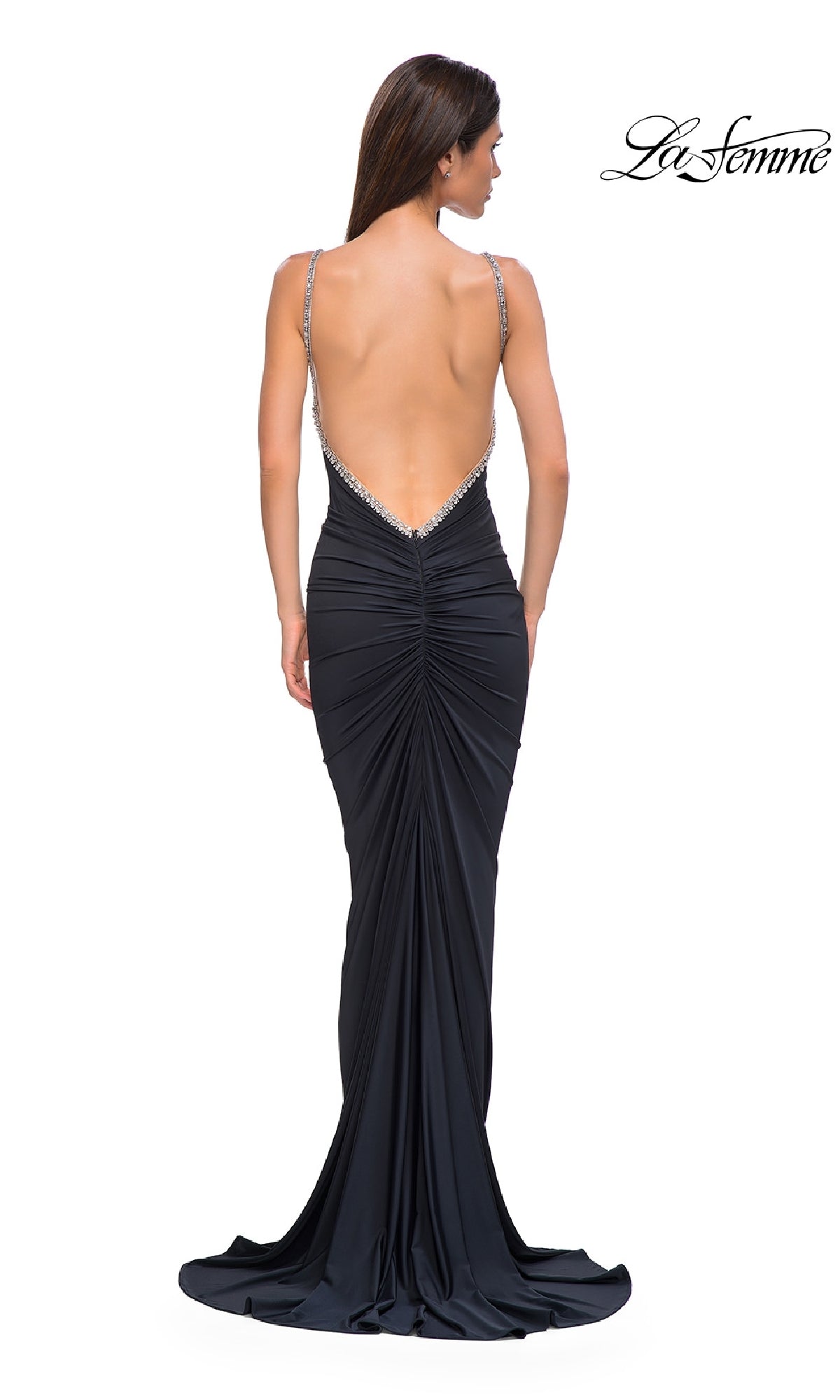 Backless Ruched Long Prom Dress: La Femme 32970