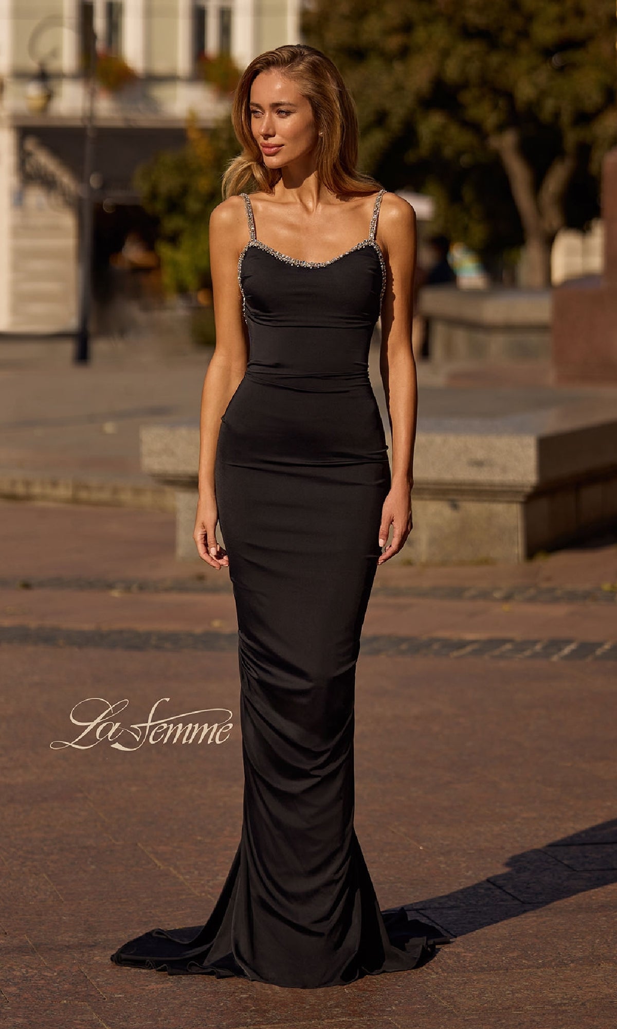 Backless Ruched Long Prom Dress: La Femme 32970