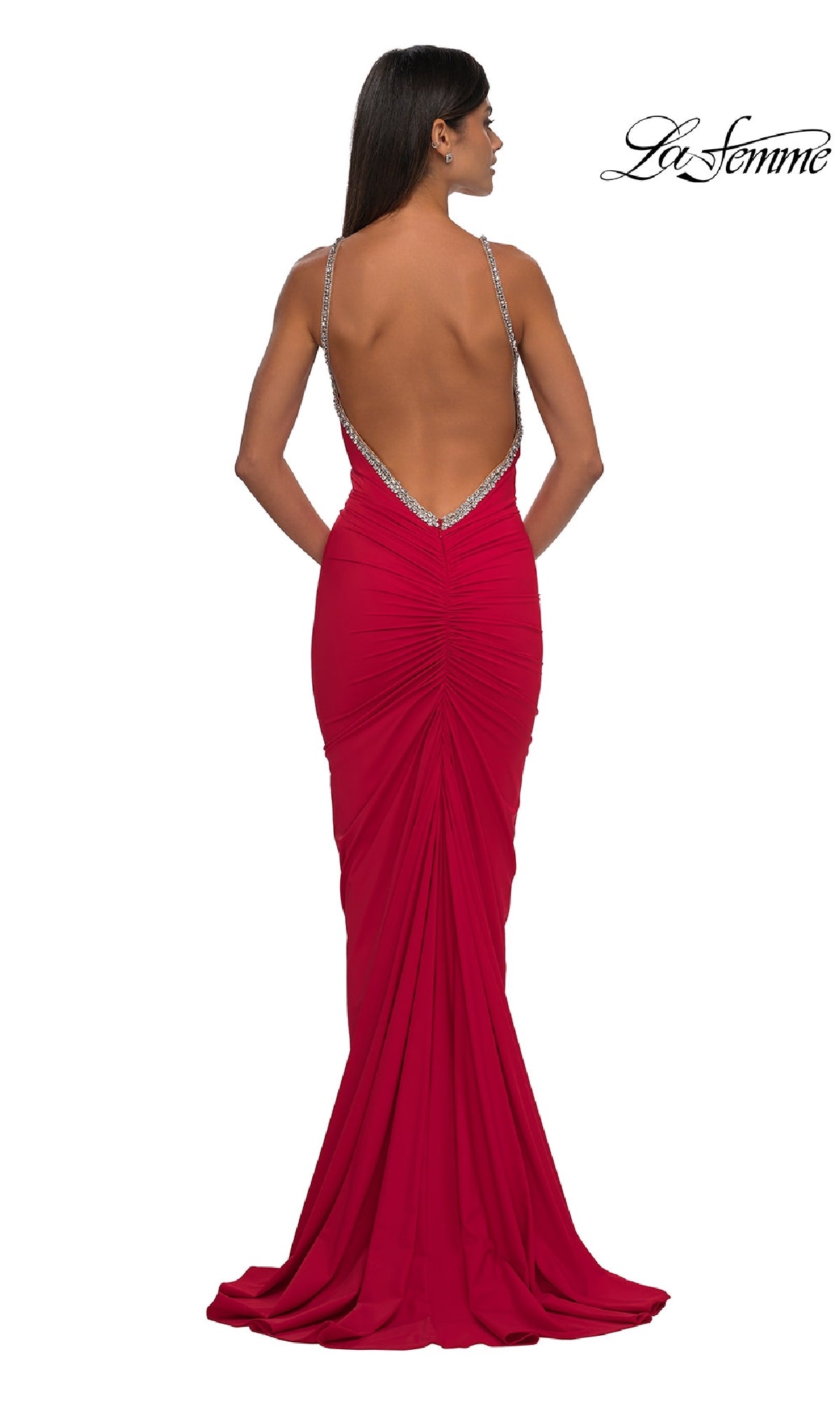 Backless Ruched Long Prom Dress: La Femme 32970