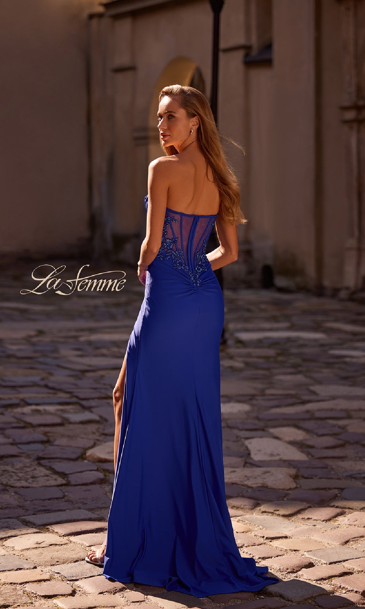 Beaded-Bodice Long Prom Dress: La Femme 32981