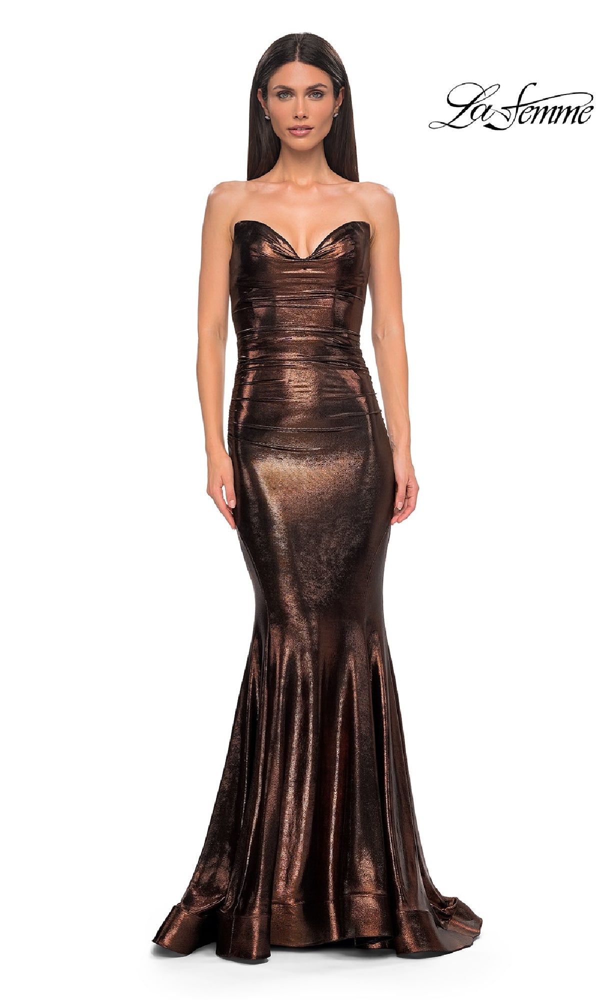 Strapless Long Metallic Prom Dress: La Femme 32995