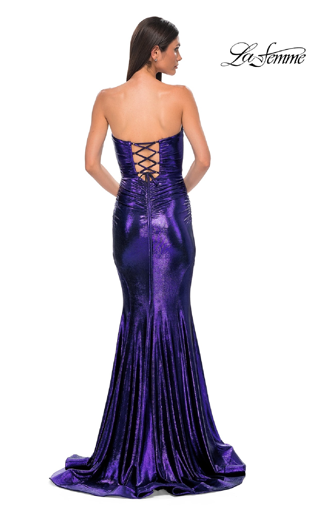 Strapless Long Metallic Prom Dress: La Femme 32995