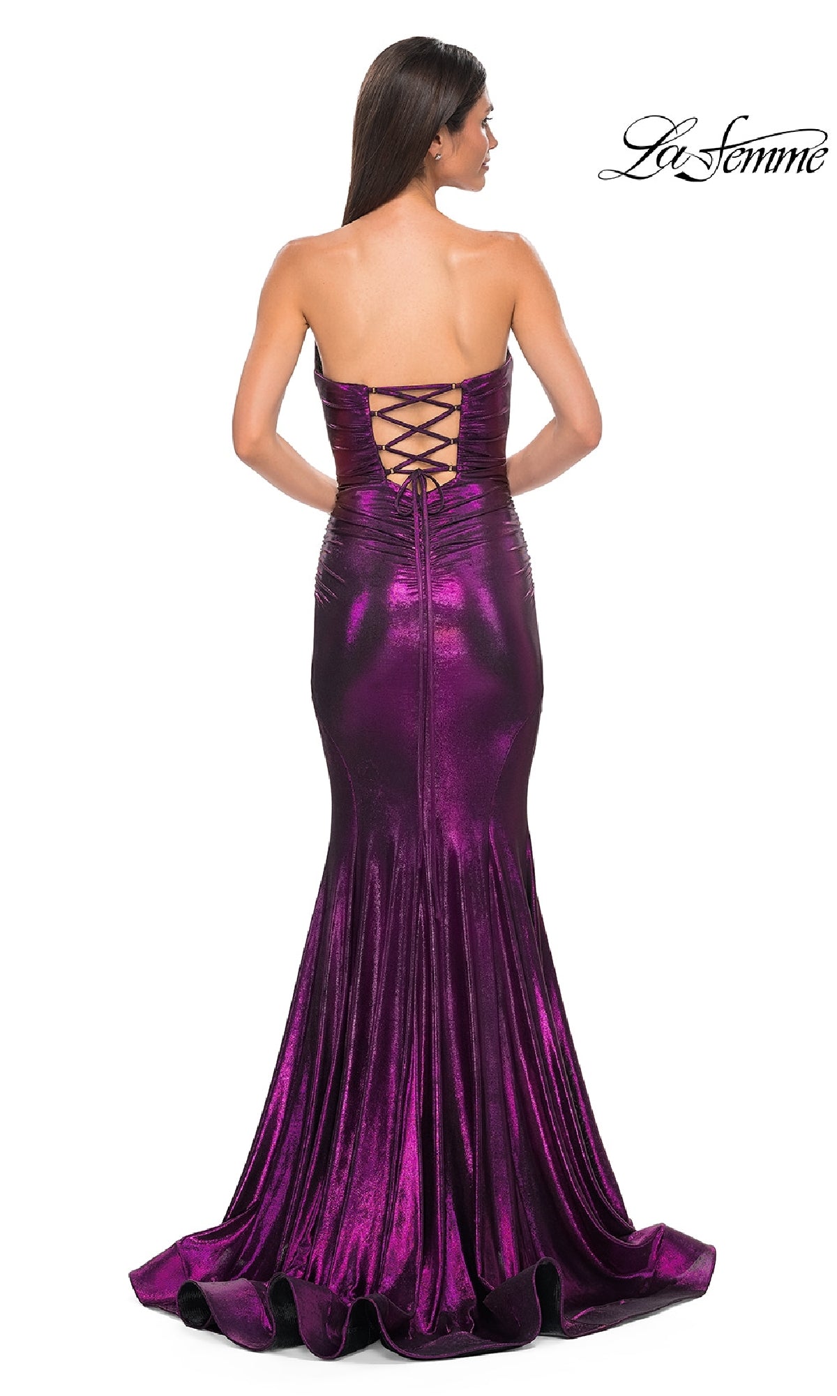 Strapless Long Metallic Prom Dress: La Femme 32995