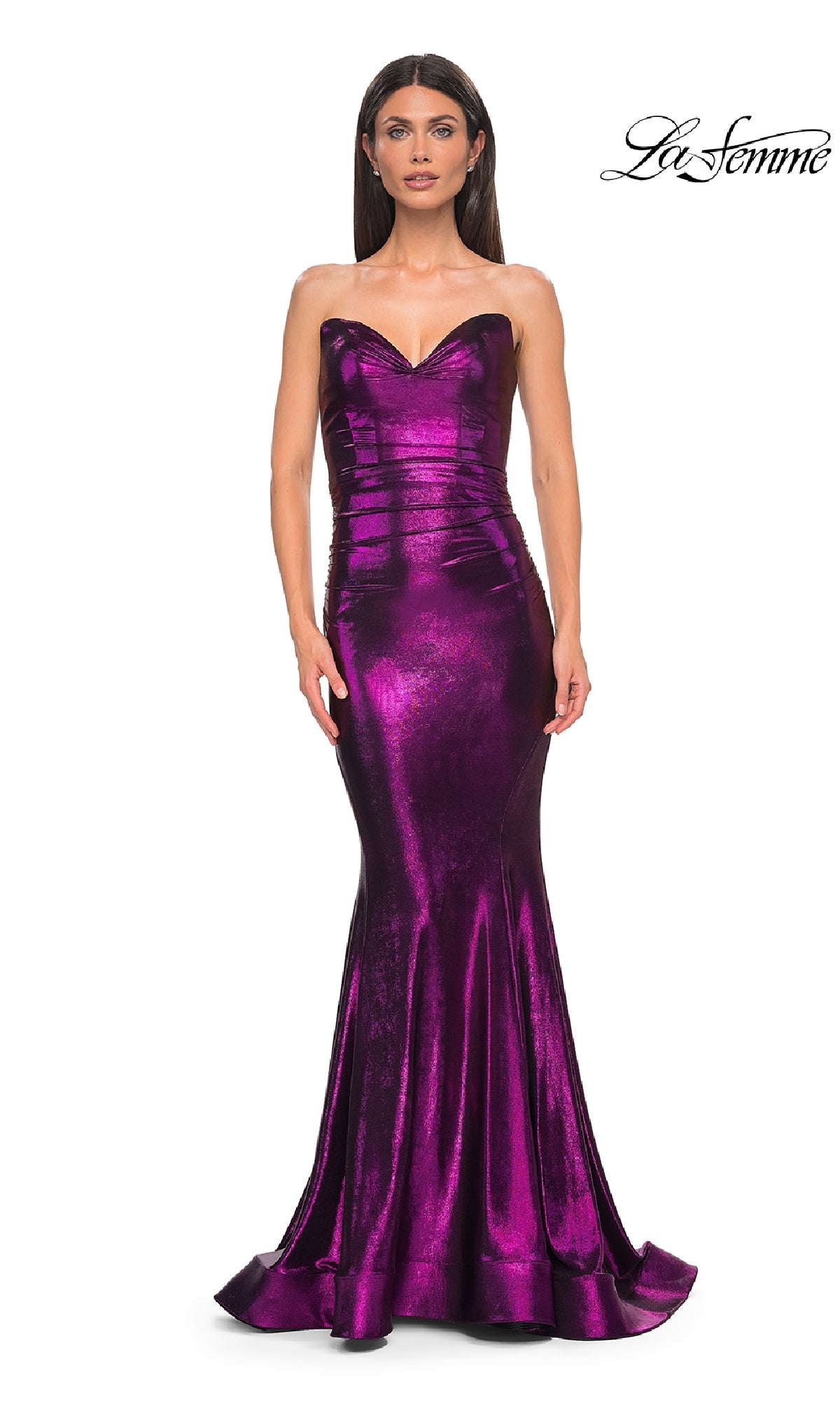 Strapless Long Metallic Prom Dress: La Femme 32995