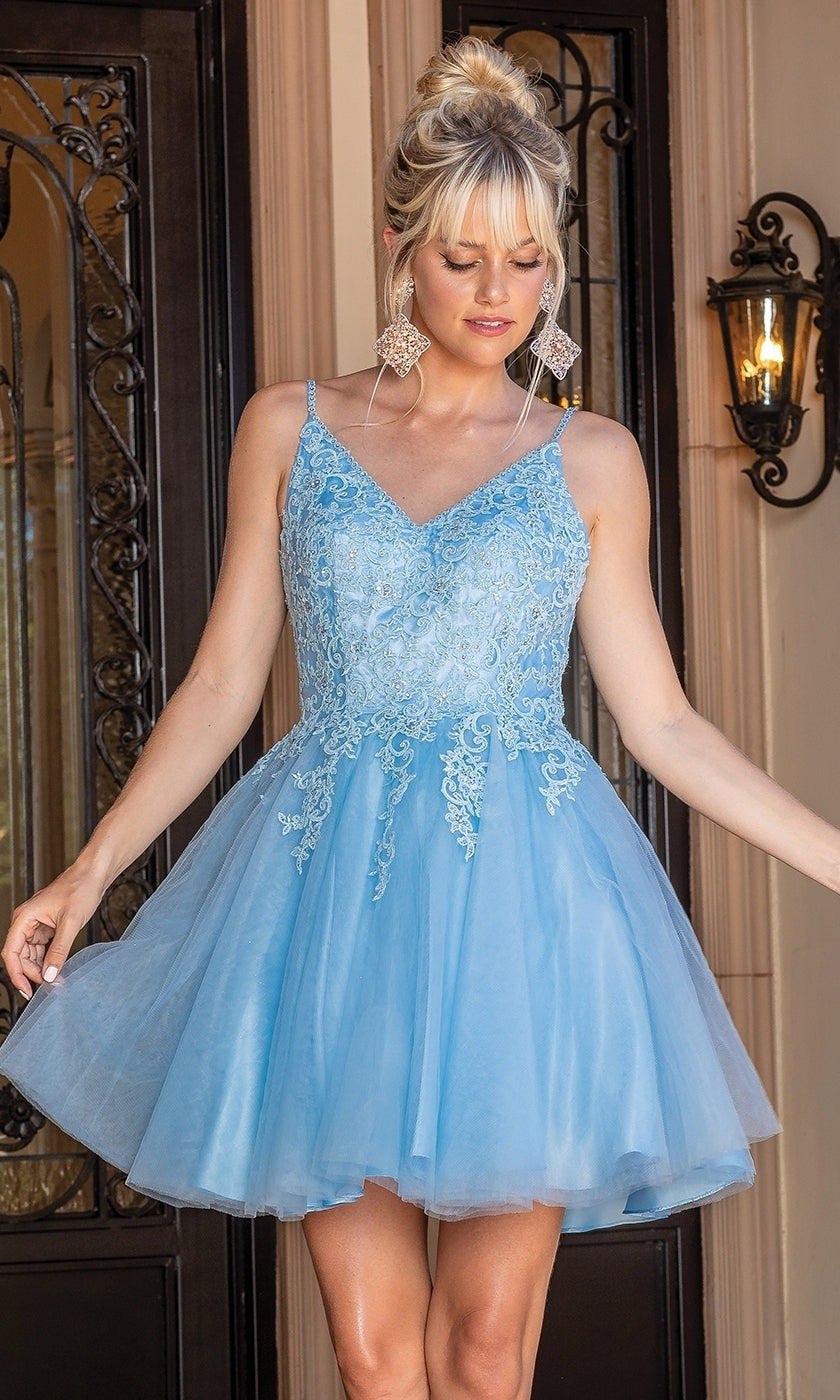 Lace-Up Short Babydoll Homecoming Dress 3303