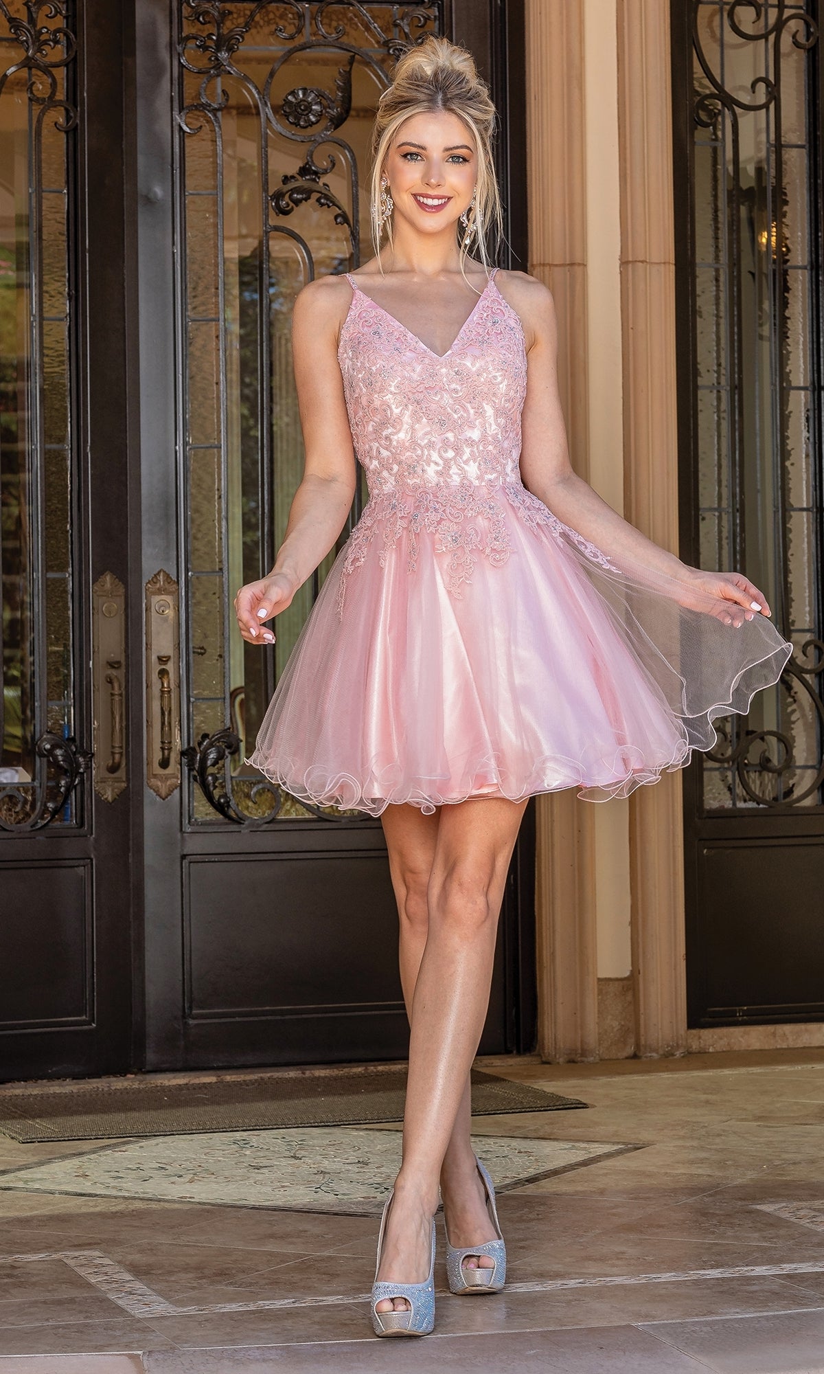 Lace-Up Short Babydoll Homecoming Dress 3303