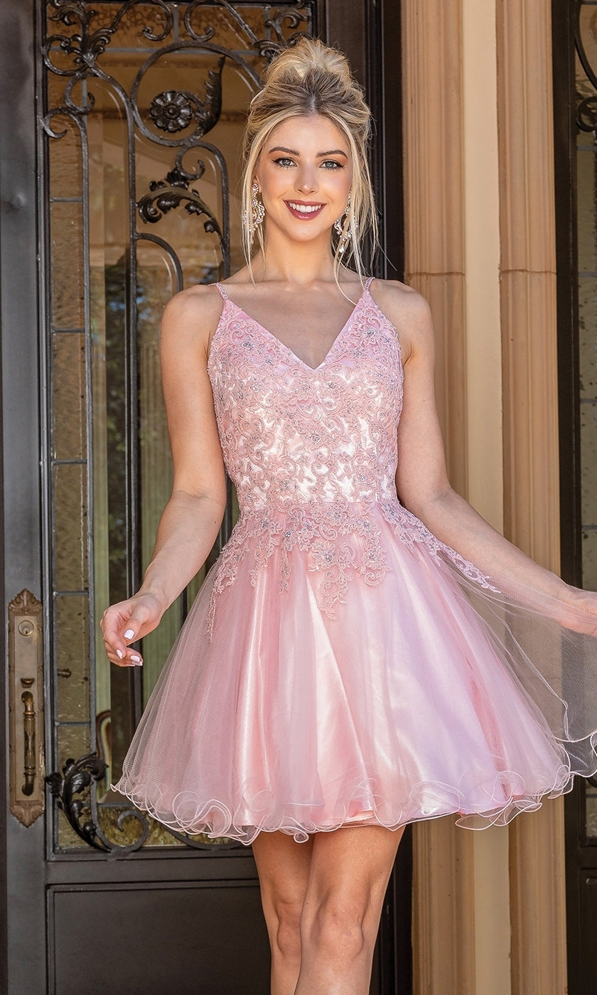 Lace-Up Short Babydoll Homecoming Dress 3303