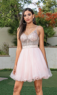 Beaded-Bodice Short Babydoll Homecoming Dress 3313