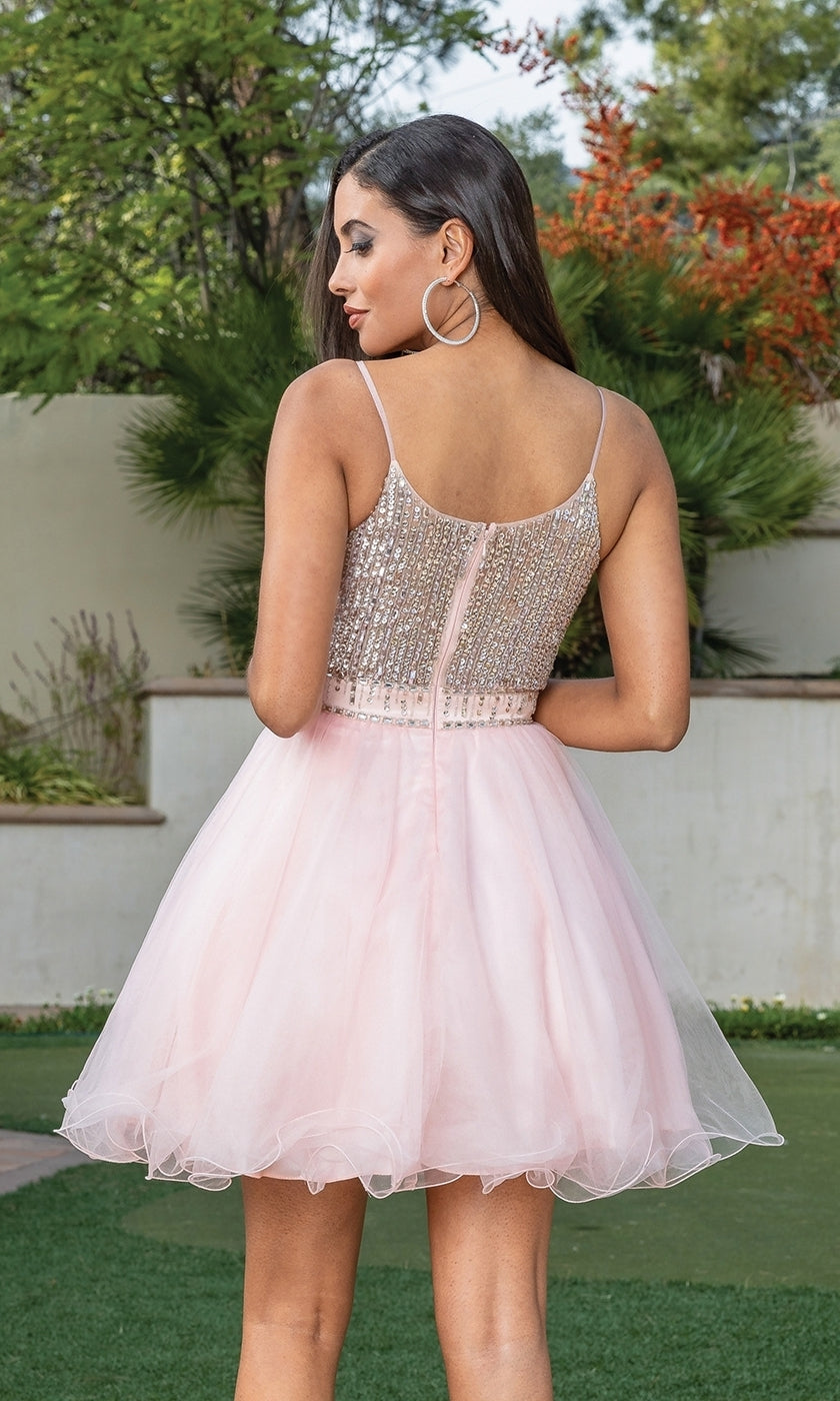 Beaded-Bodice Short Babydoll Homecoming Dress 3313