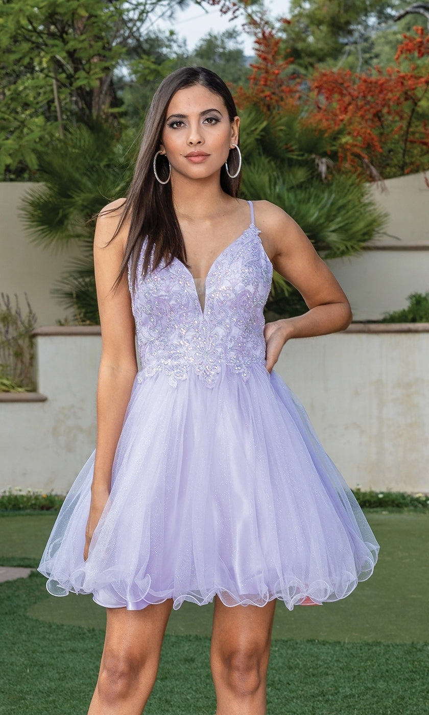 Short Babydoll Homecoming Dress with Beading