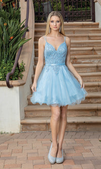 Lace-Up-Back Short Babydoll Homecoming Dress 3315