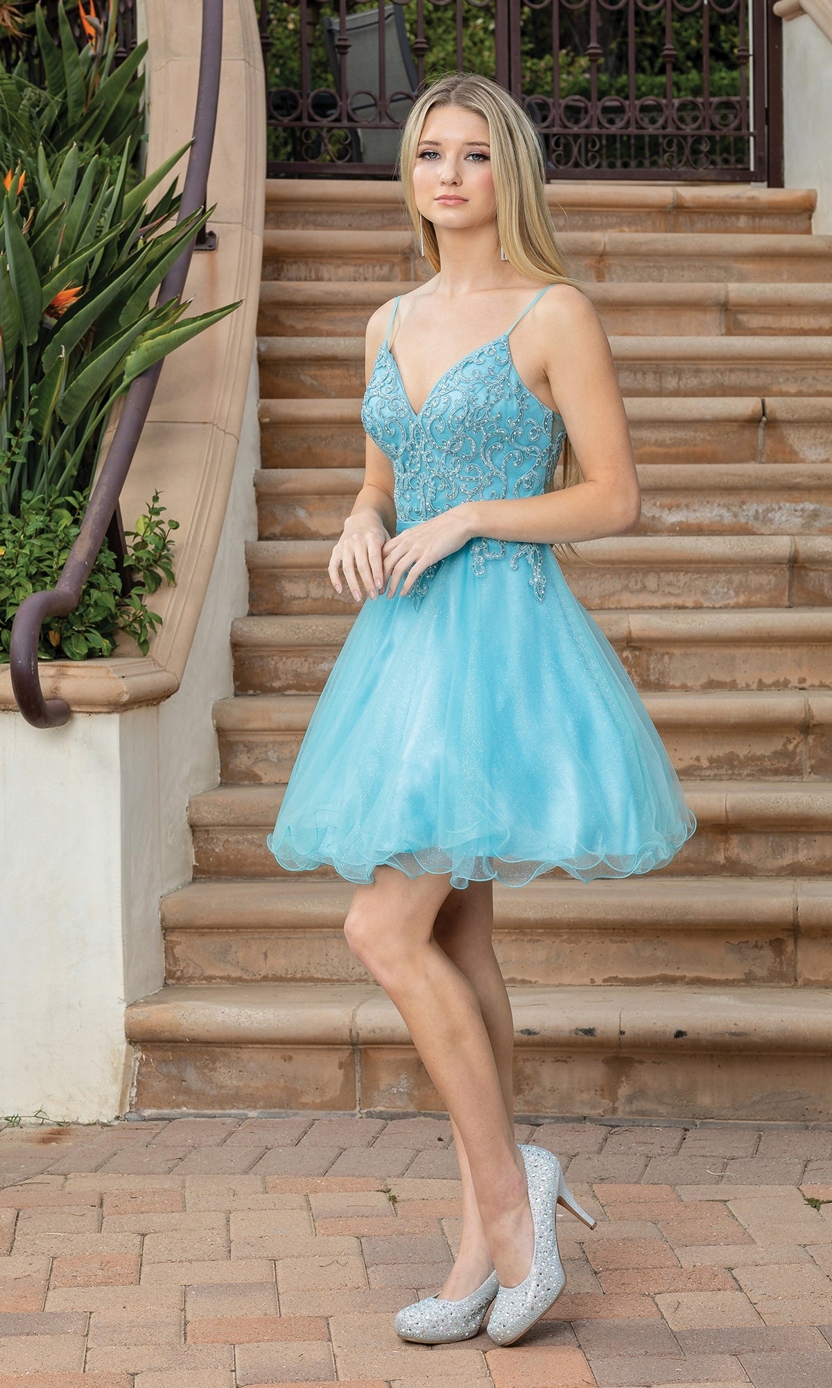 Lace-Up-Back Short Babydoll Homecoming Dress 3315