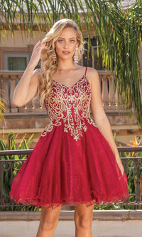 Gold-Embroidered Short Homecoming Dress 3330