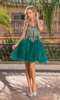 Gold-Embroidered Short Homecoming Dress 3330