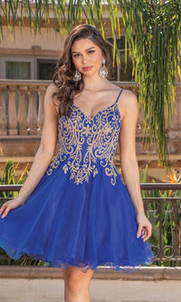 Gold-Embroidered Short Homecoming Dress 3330